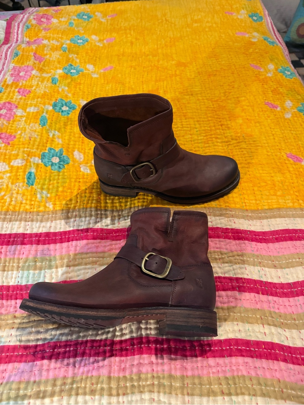 Frye Brown Leather Ankle Boots with Buckle - Picture 4 of 9